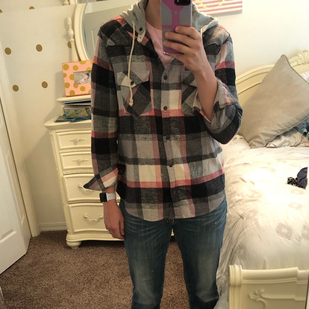 Women’s flannel plaid button up size large black